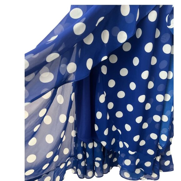 Julian Taylor Blue White Polka Dot Polyester 3/4 Sleeves Faux Wrap Dress 14W - Picture 6 of 10
